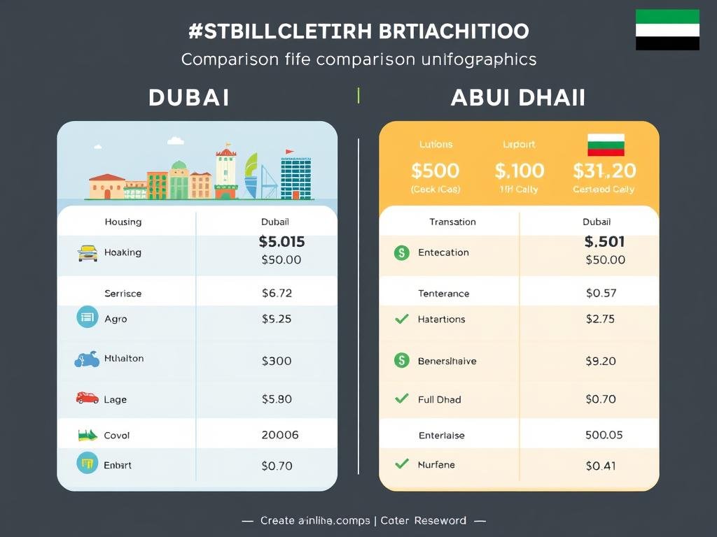 Cost of living comparison chart for Dubai and Abu Dhabi for professionals seeking jobs available in UAE