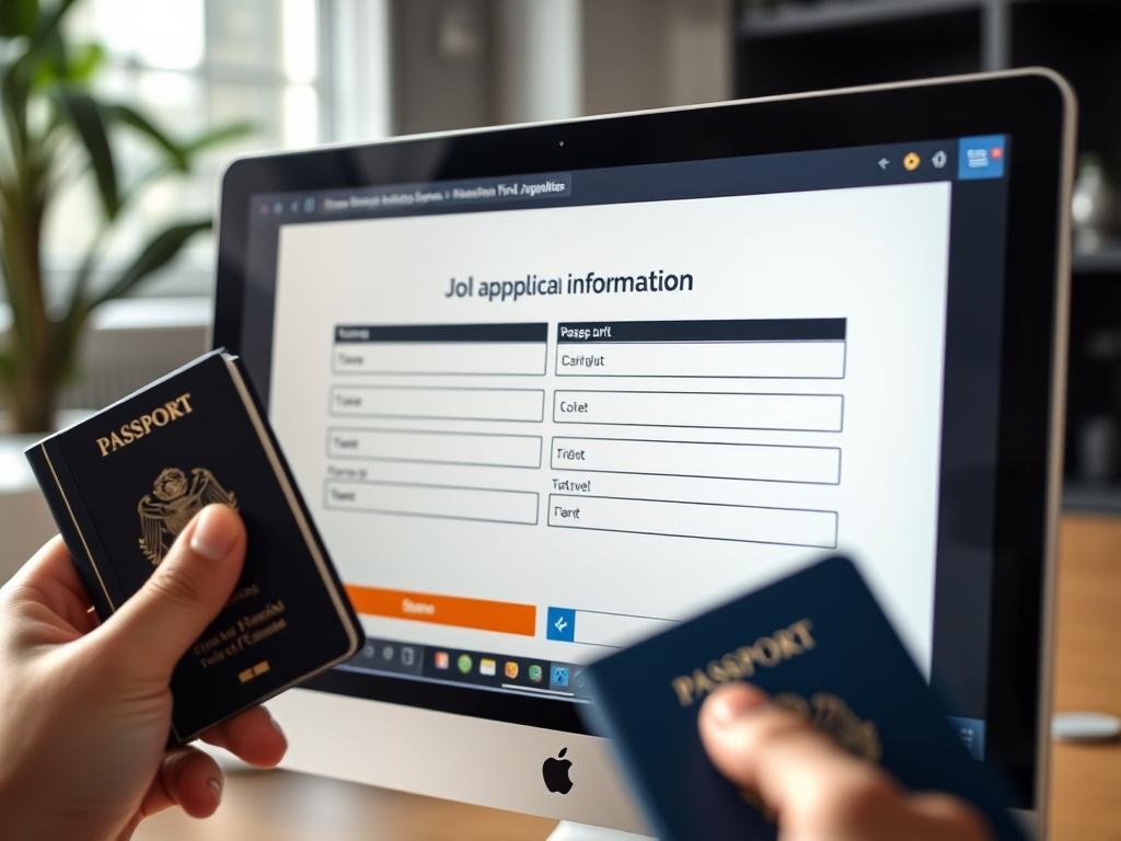 Online job application form showing passport information fields for those who apply for a job in UAE with passport