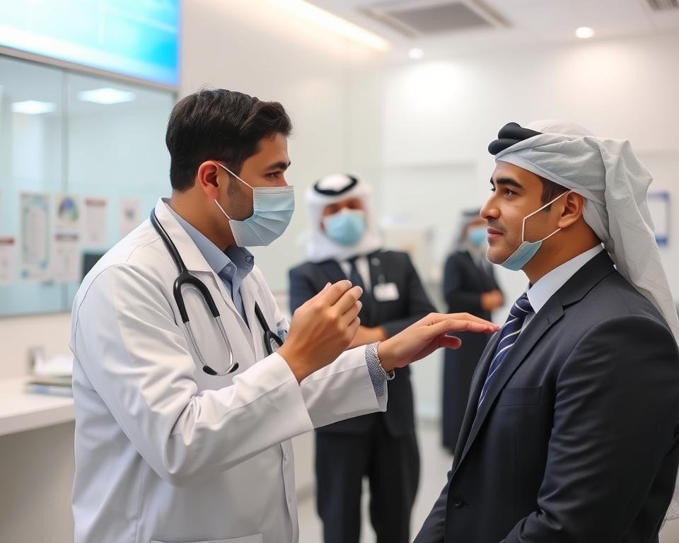 Person completing medical examination required when you apply for a job in UAE with passport