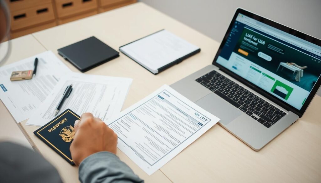 Person preparing application for UAE jobs with free visa and air ticket